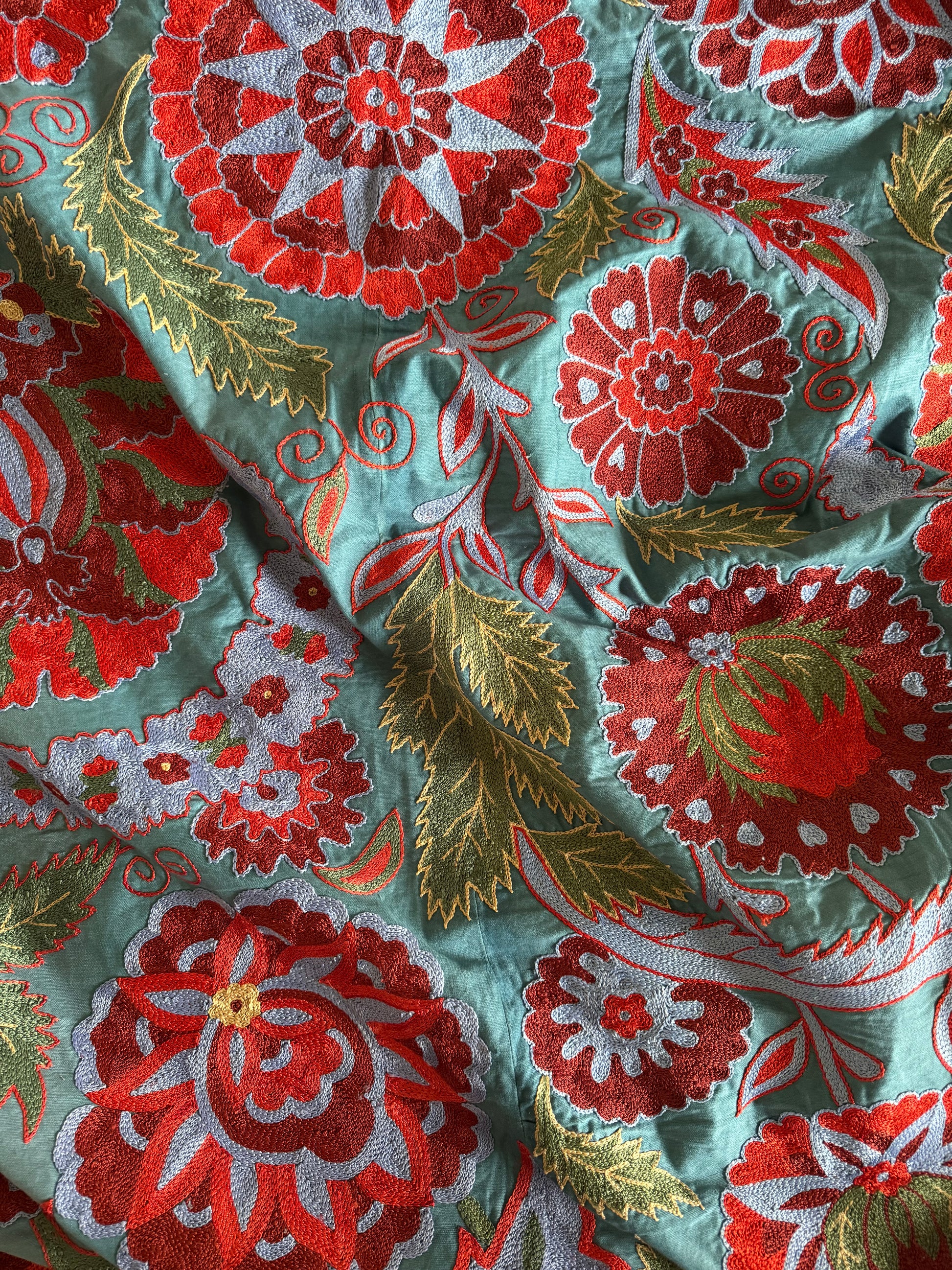 Bold Blue, Green & Red Suzani Fabric, Extra Large