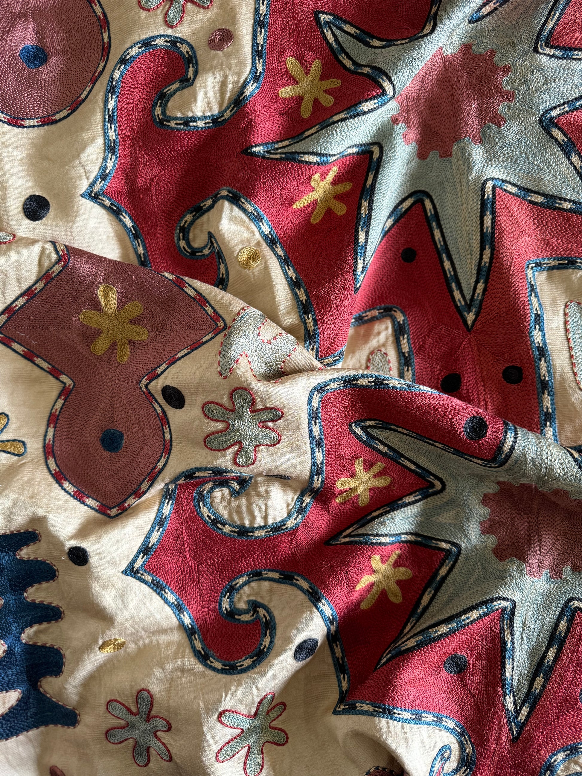 Silk on Silk Starry Red Medium Suzani Fabric