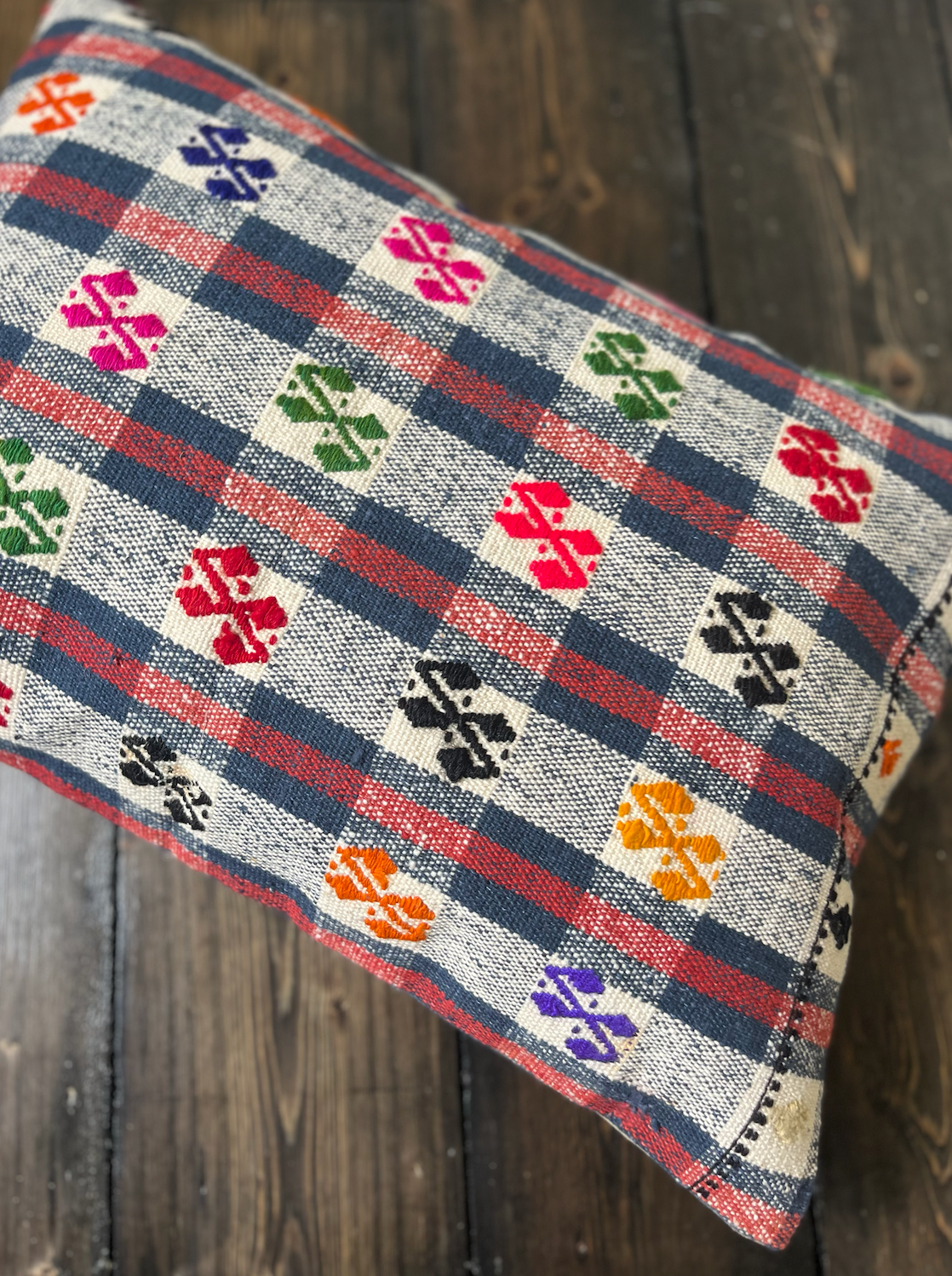 Blue Checkered Kilim Cushion