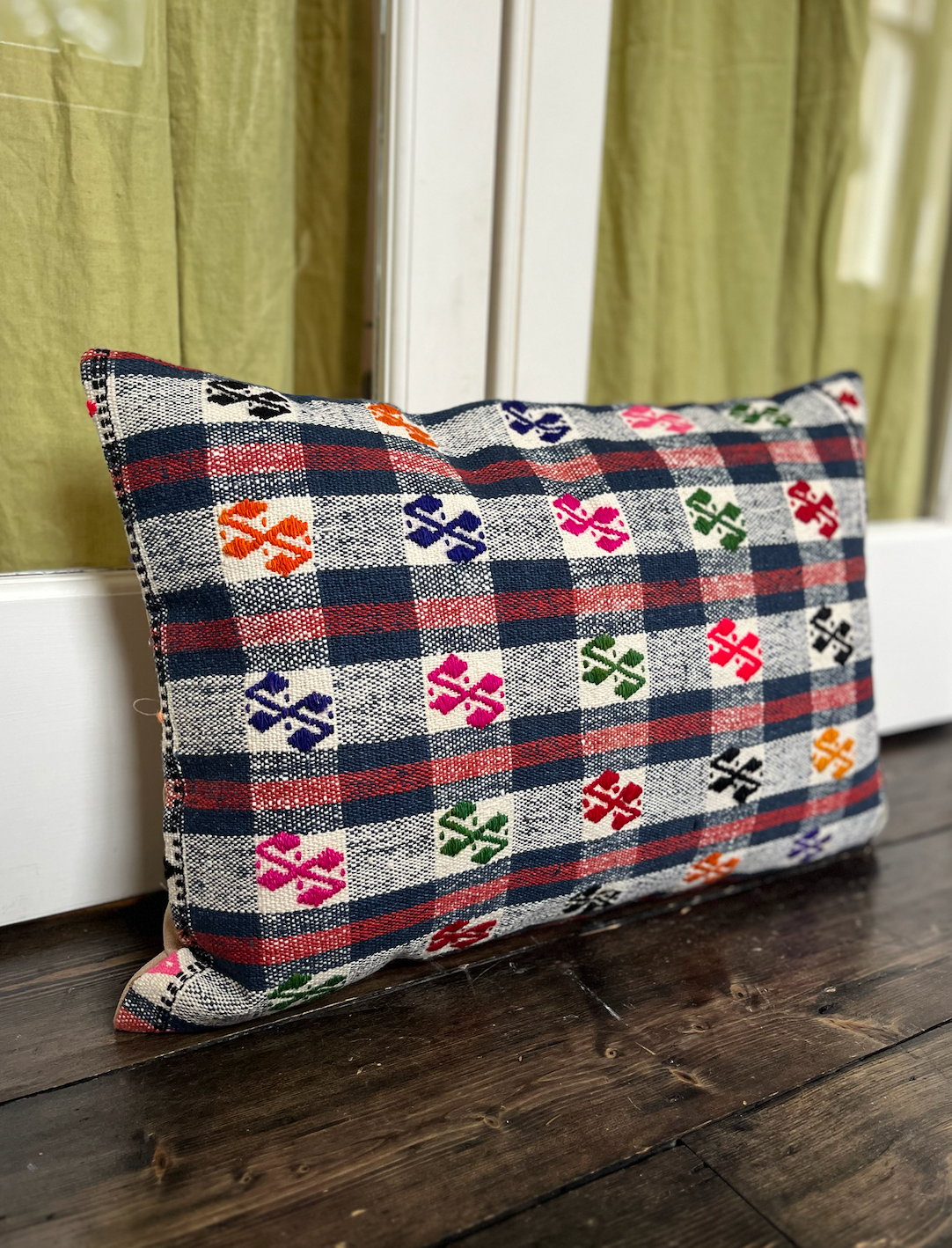 Blue Checkered Kilim Cushion