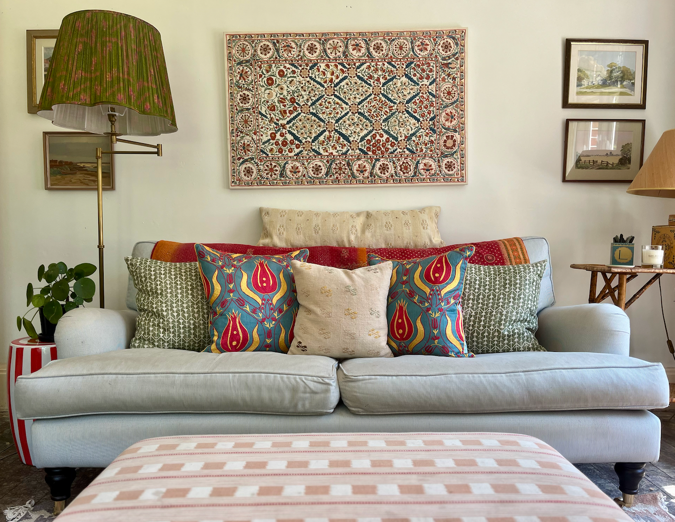 Fabulous Colourful Silk Suzani Cushion with Piped Edge