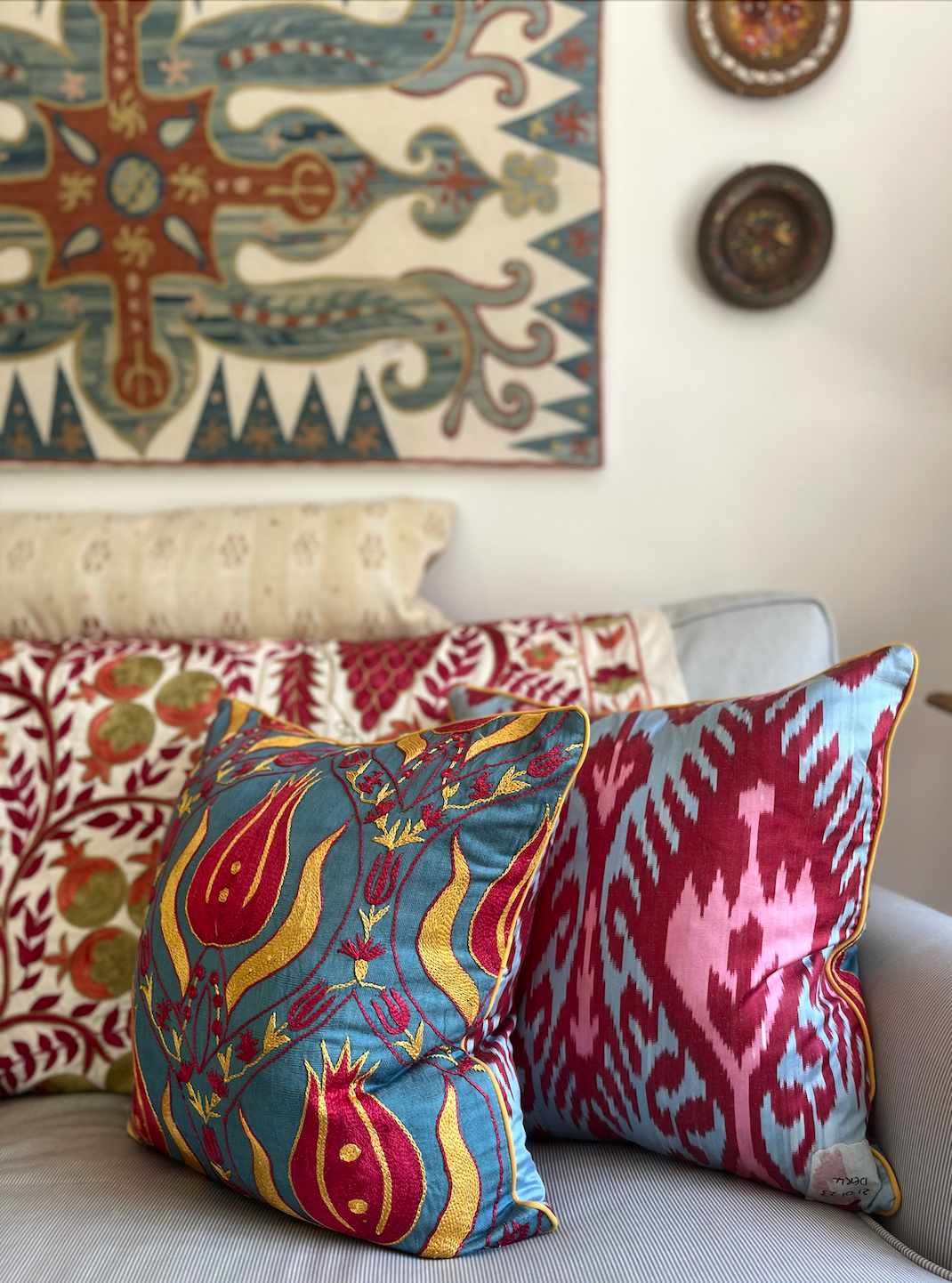Fabulous Colourful Silk Suzani Cushion with Piped Edge