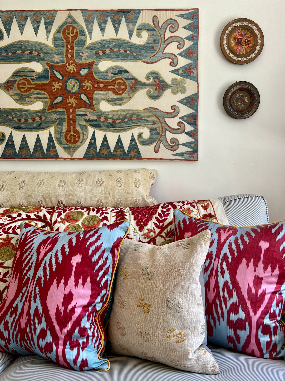 Fabulous Colourful Silk Suzani Cushion with Piped Edge