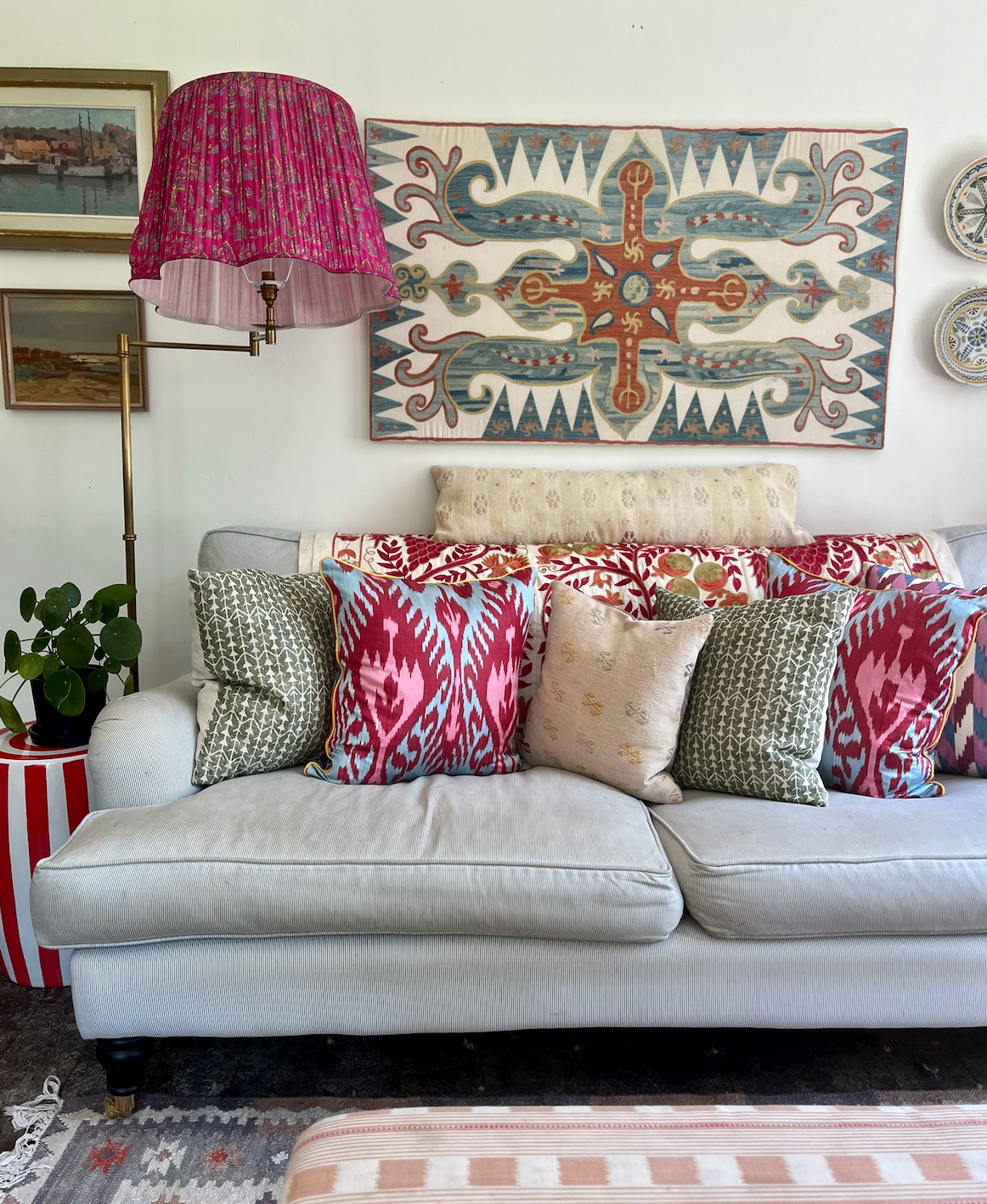 Fabulous Colourful Silk Suzani Cushion with Piped Edge