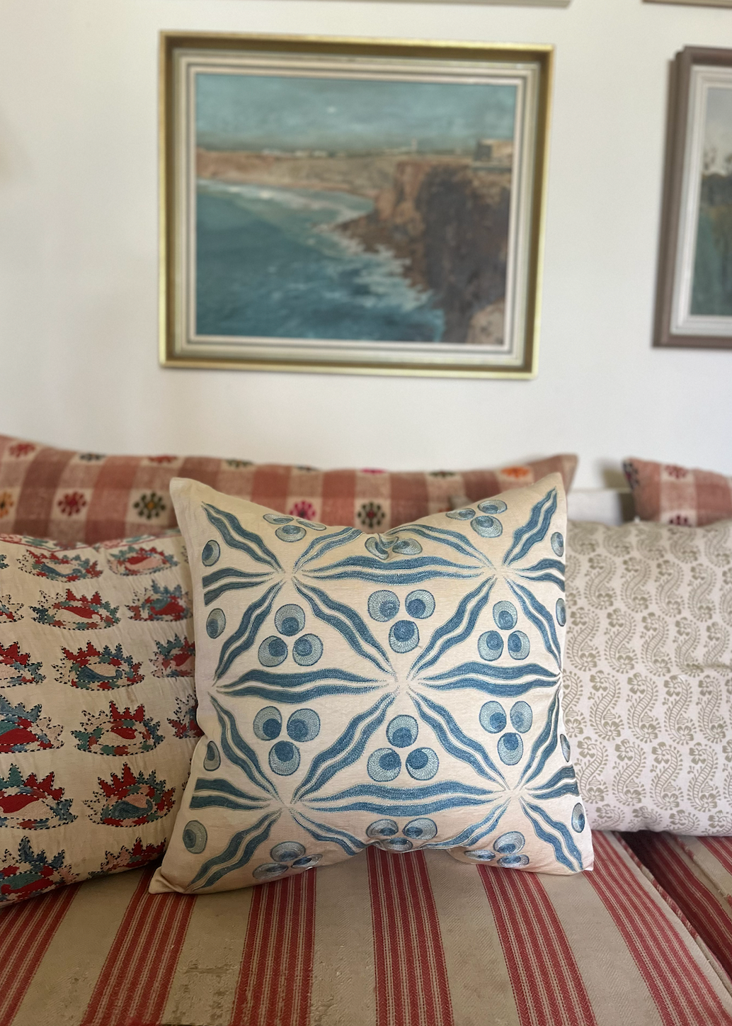 Beautiful Blue Silk Suzani Cushion