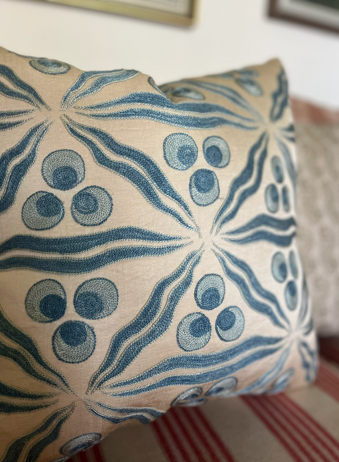 Beautiful Blue Silk Suzani Cushion