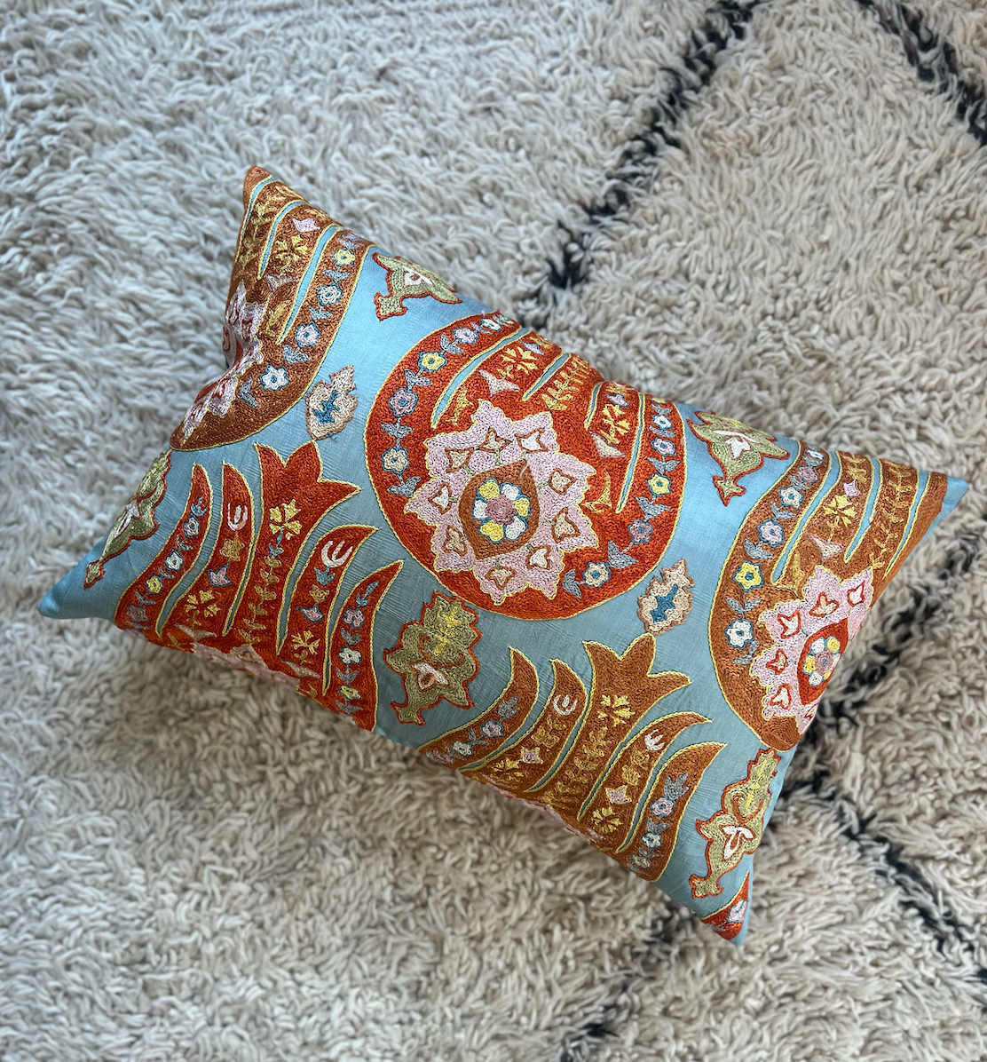 Beautiful Blue Silk Suzani Cushion