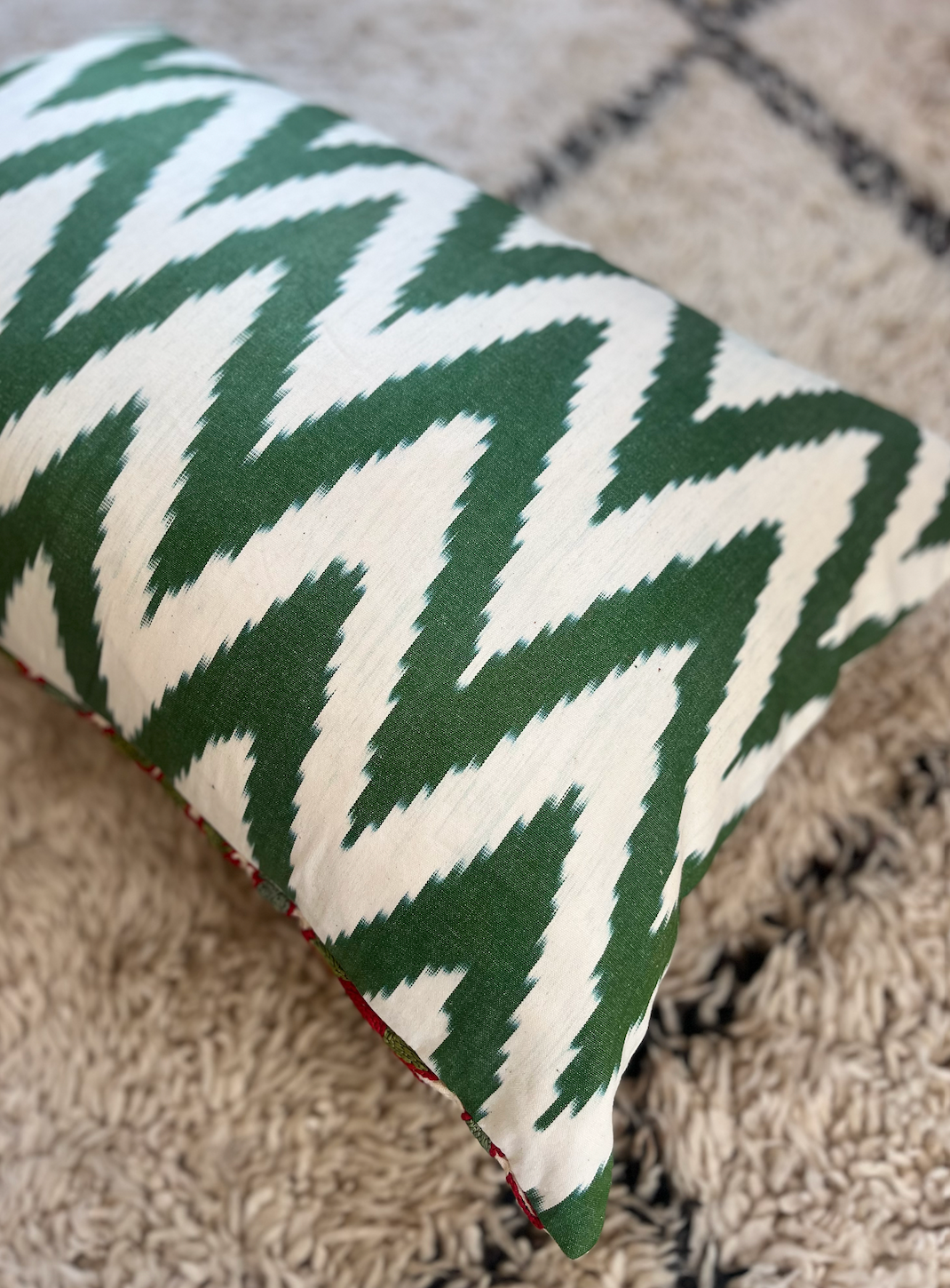 Green with Red Floral Silk Suzani Cushion