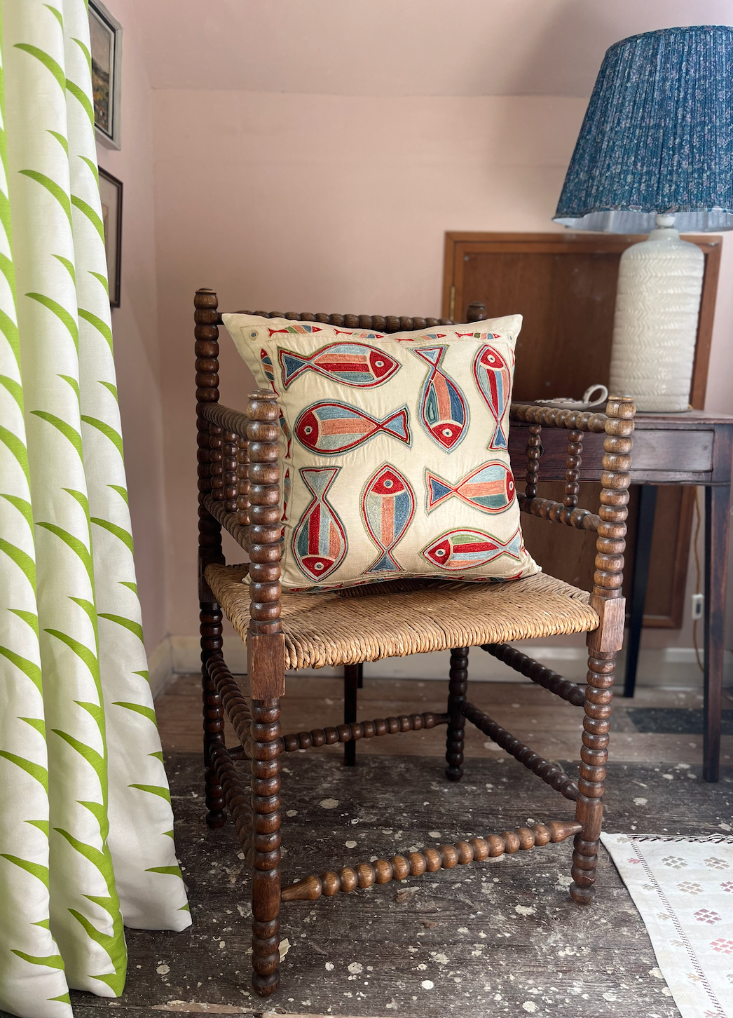 Multicoloured Fish Silk Suzani Cushion