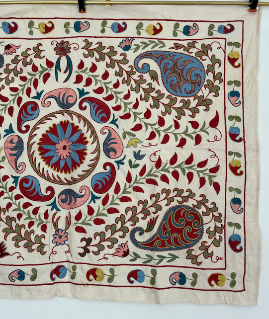 Multicoloured with Pink Cotton & Silk Suzani Fabric