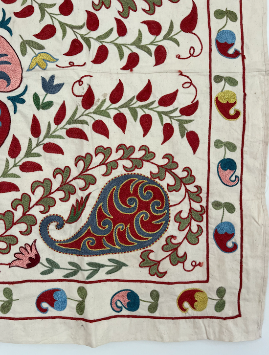 Multicoloured with Pink Cotton & Silk Suzani Fabric