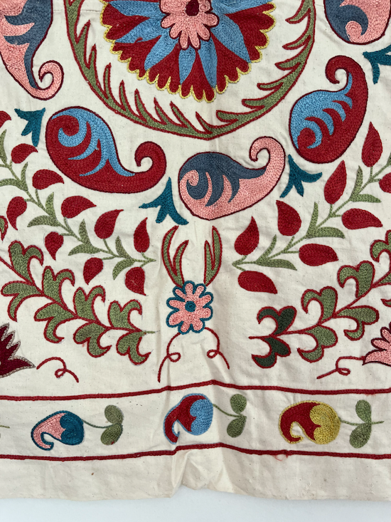 Multicoloured with Pink Cotton & Silk Suzani Fabric