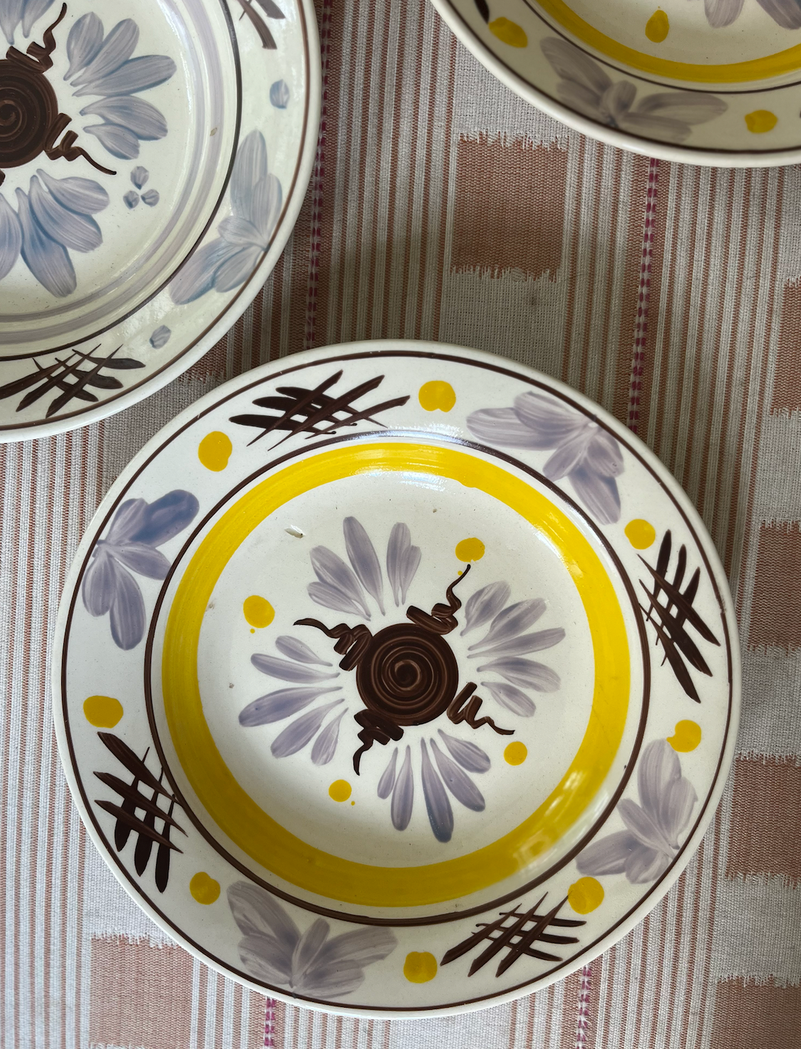 3 Piece Set of Rare & Antique Purple & Yellow Decorative Czech Wall Plates