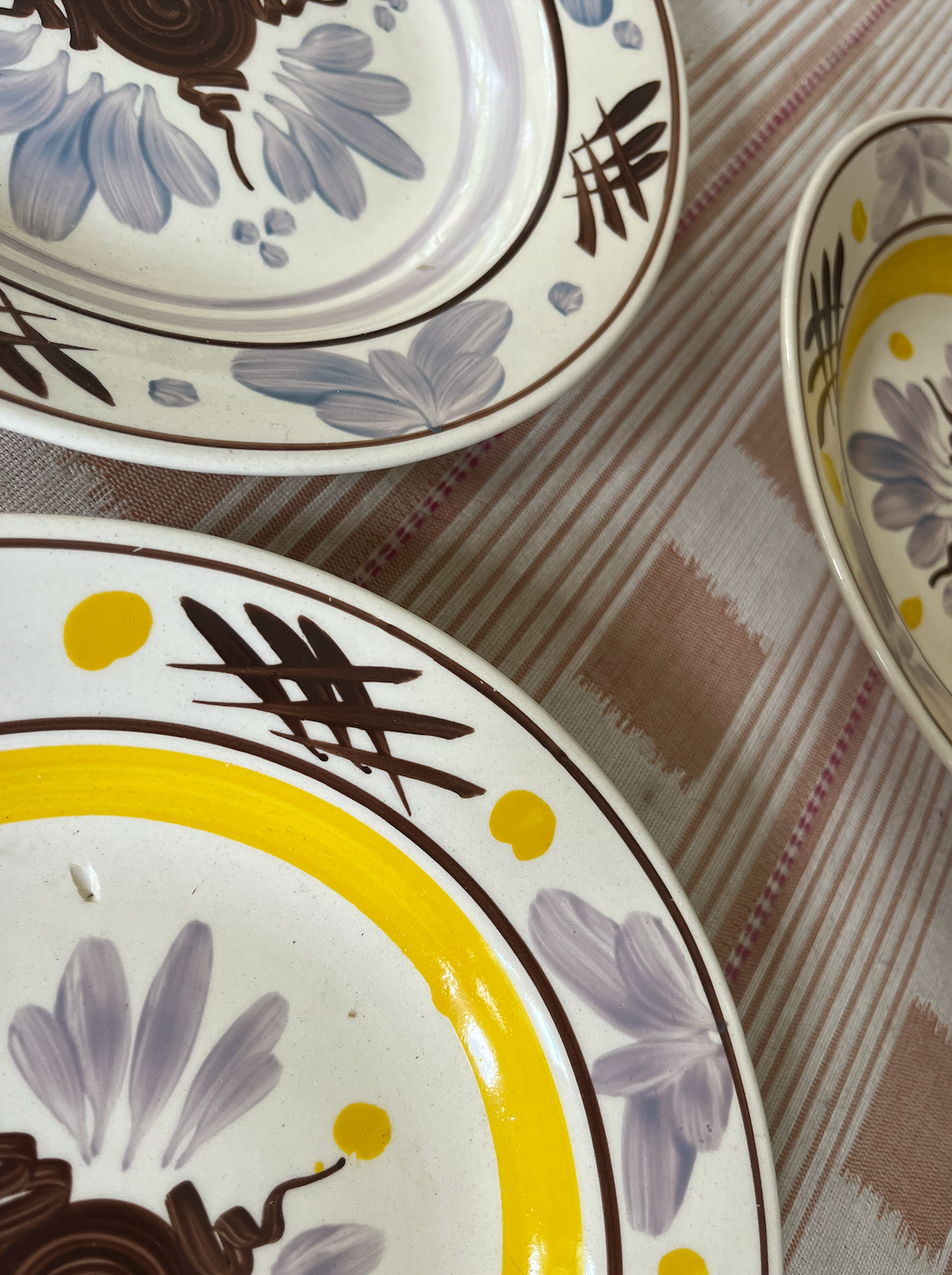 3 Piece Set of Rare & Antique Purple & Yellow Decorative Czech Wall Plates