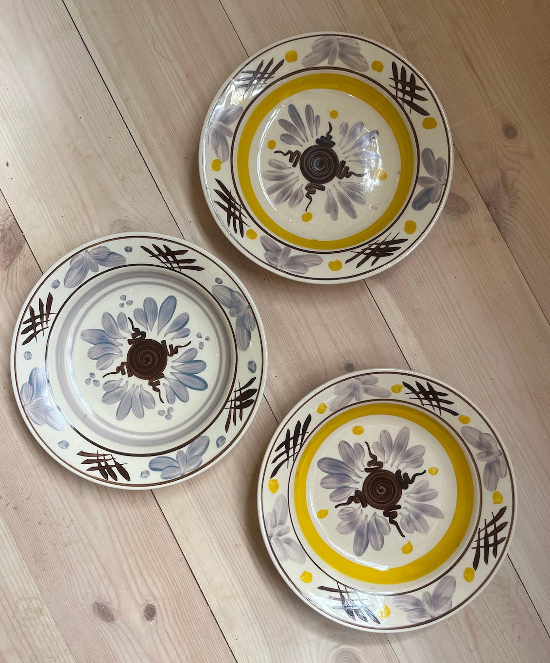 3 Piece Set of Rare Antique Purple Yellow Decorative Czech