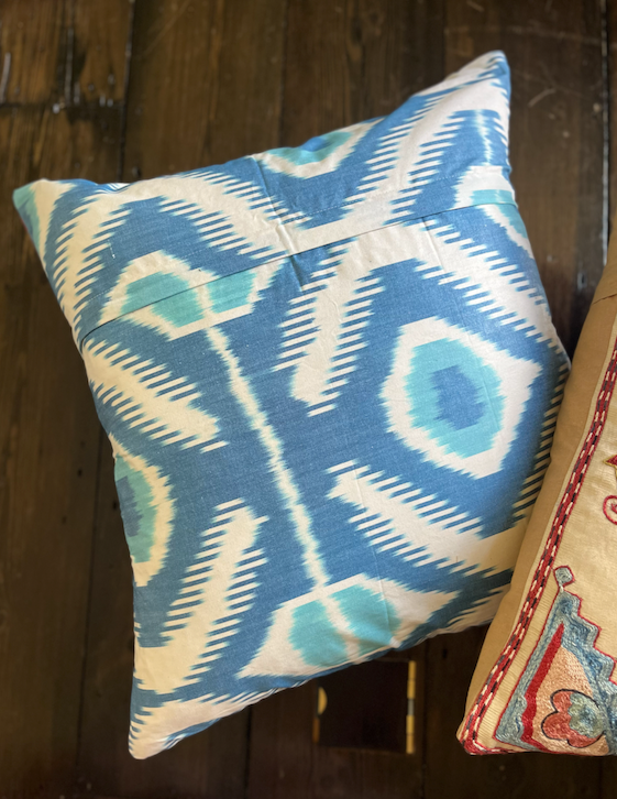 Striking Blue with Pink & Ikat Reverse Silk Suzani Cushion