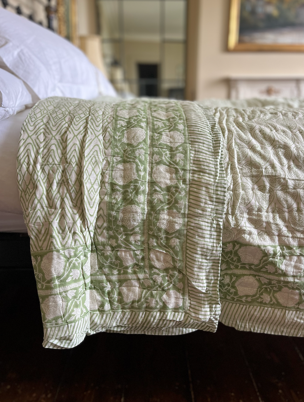 Block-Printed Cotton Quilt - Green Fern
