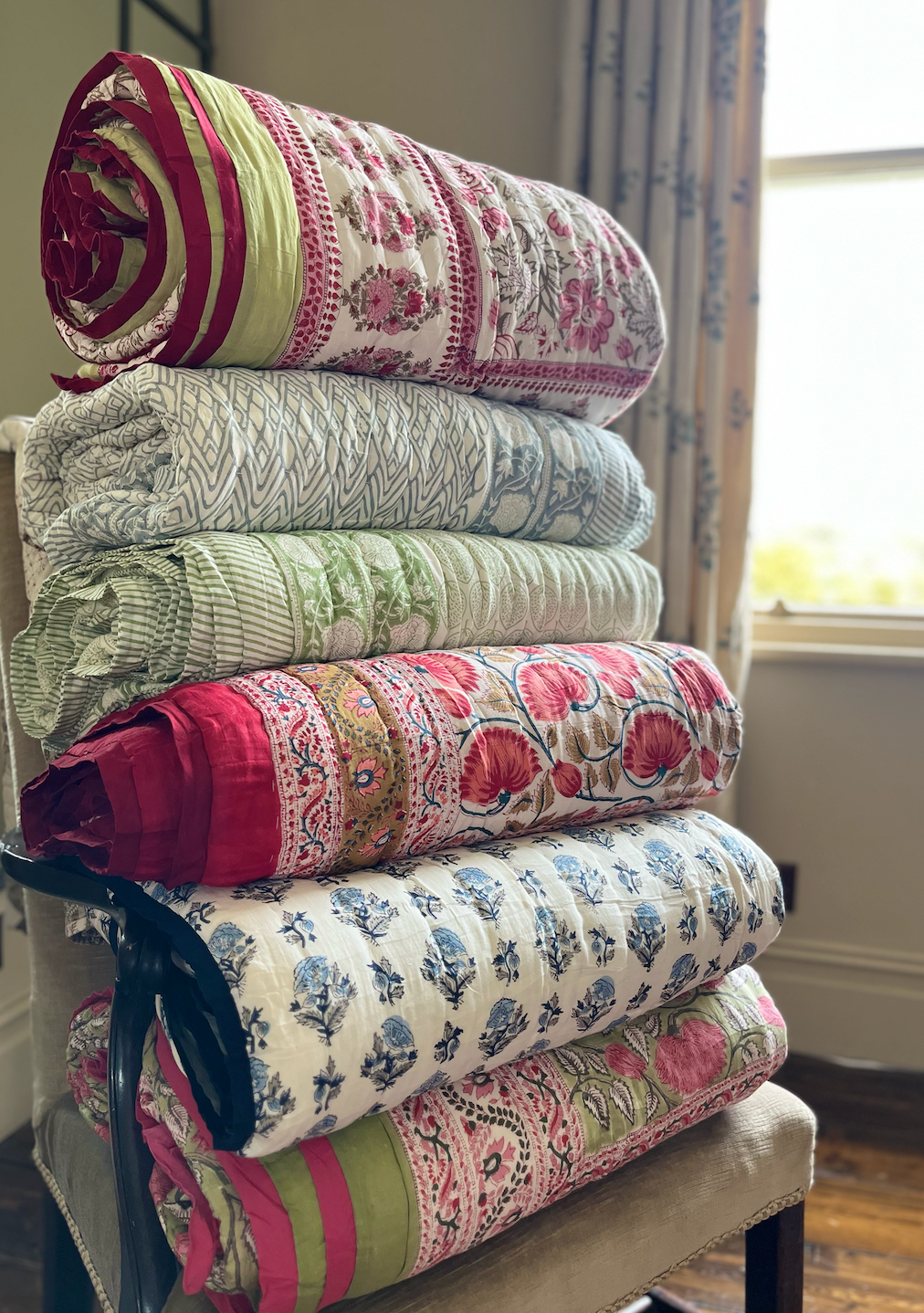 Beautiful Blue Floral Blockprinted Cotton Quilt