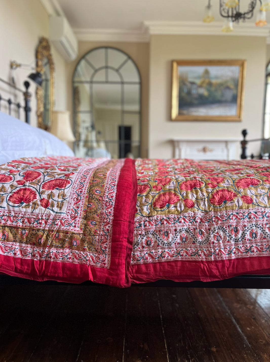 Golden & Red Blockprinted Cotton Quilt