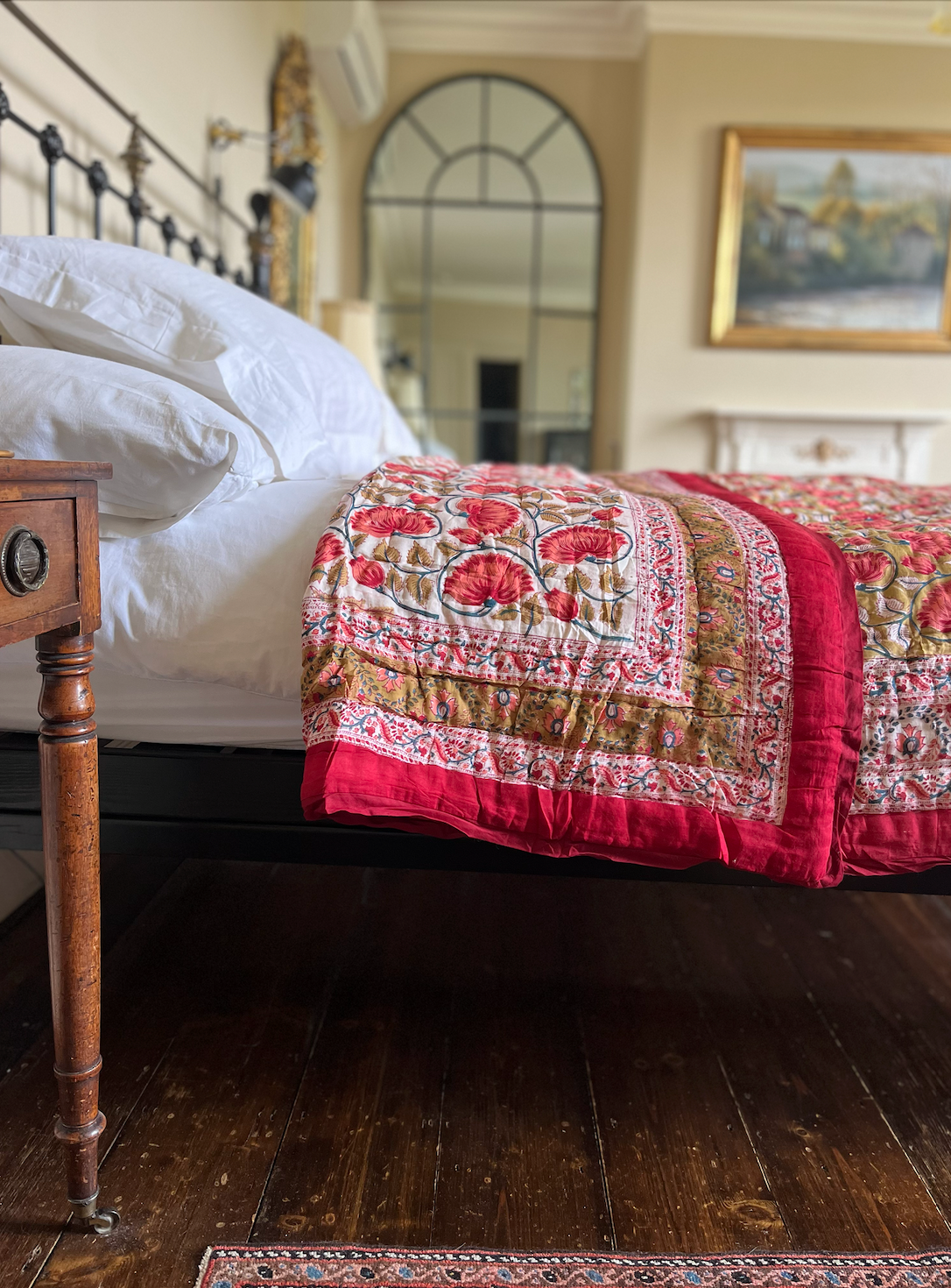 Golden & Red Blockprinted Cotton Quilt