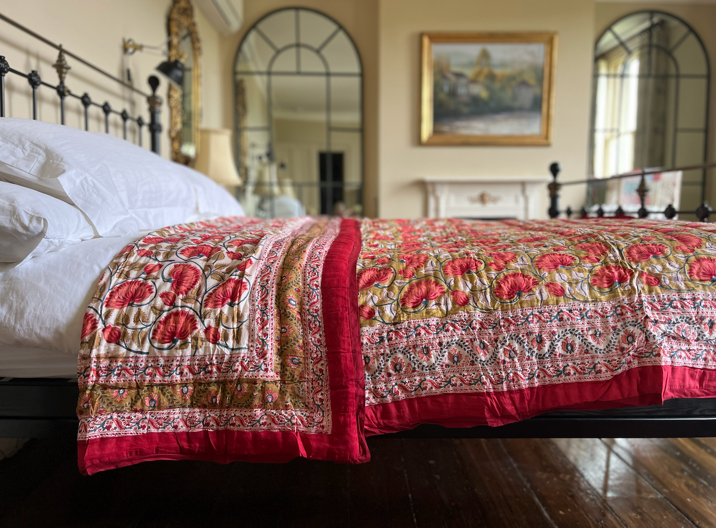 Golden & Red Blockprinted Cotton Quilt