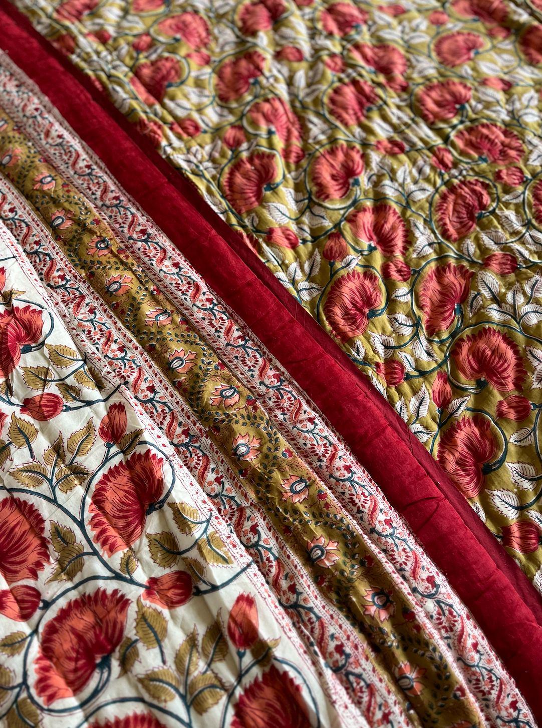 Golden & Red Blockprinted Cotton Quilt