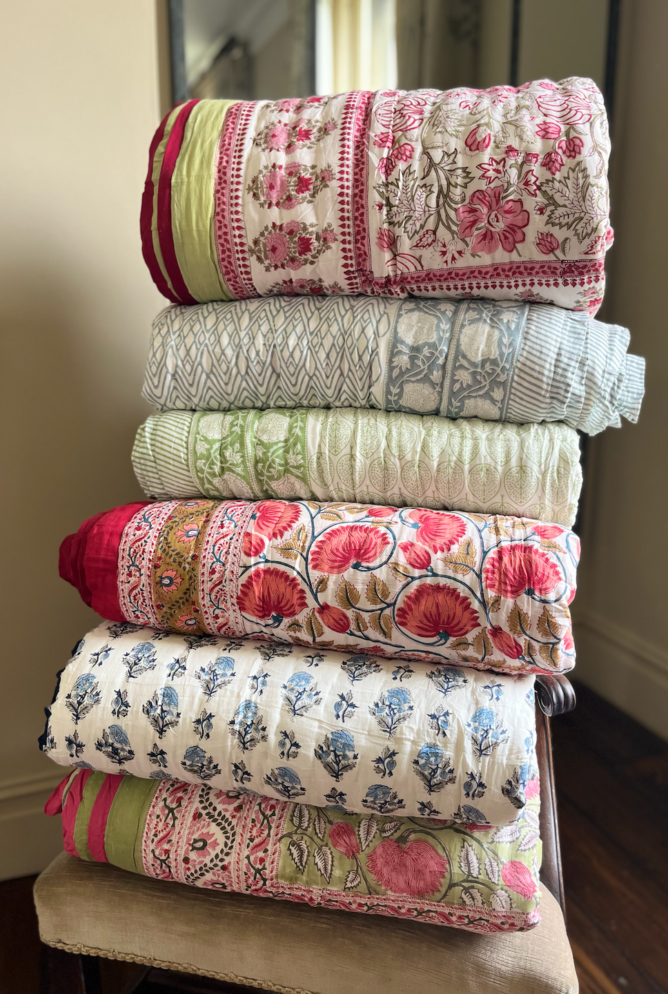 Golden & Red Blockprinted Cotton Quilt