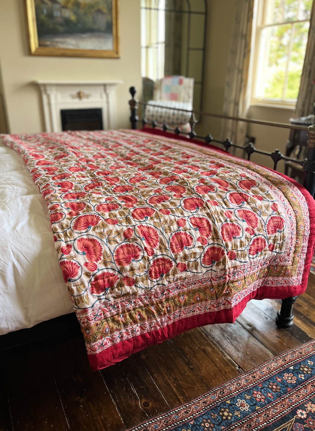 Golden & Red Blockprinted Cotton Quilt
