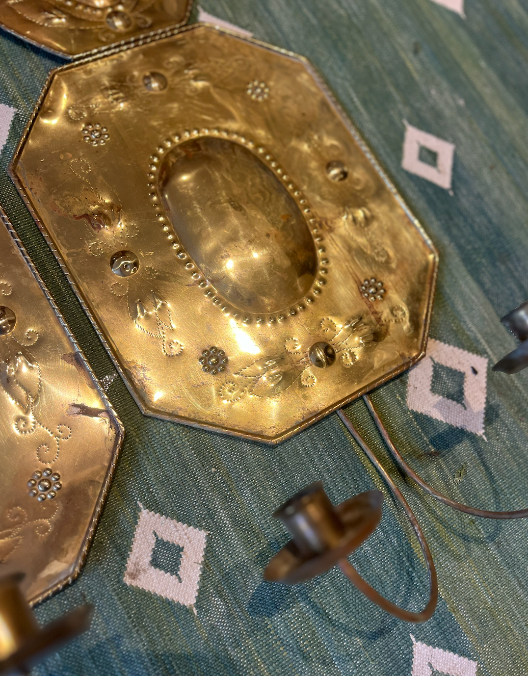 A Large Pair Of Swedish Brass Sconces, Early 20th Century