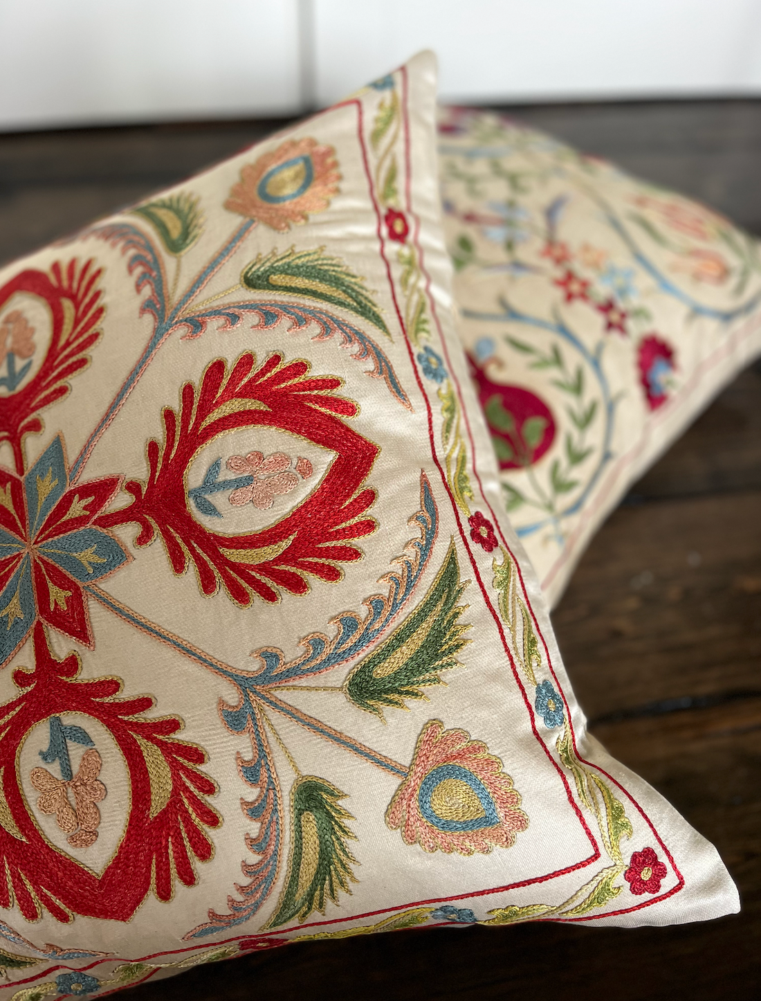 Bold Red Toned Silk Suzani Cushion