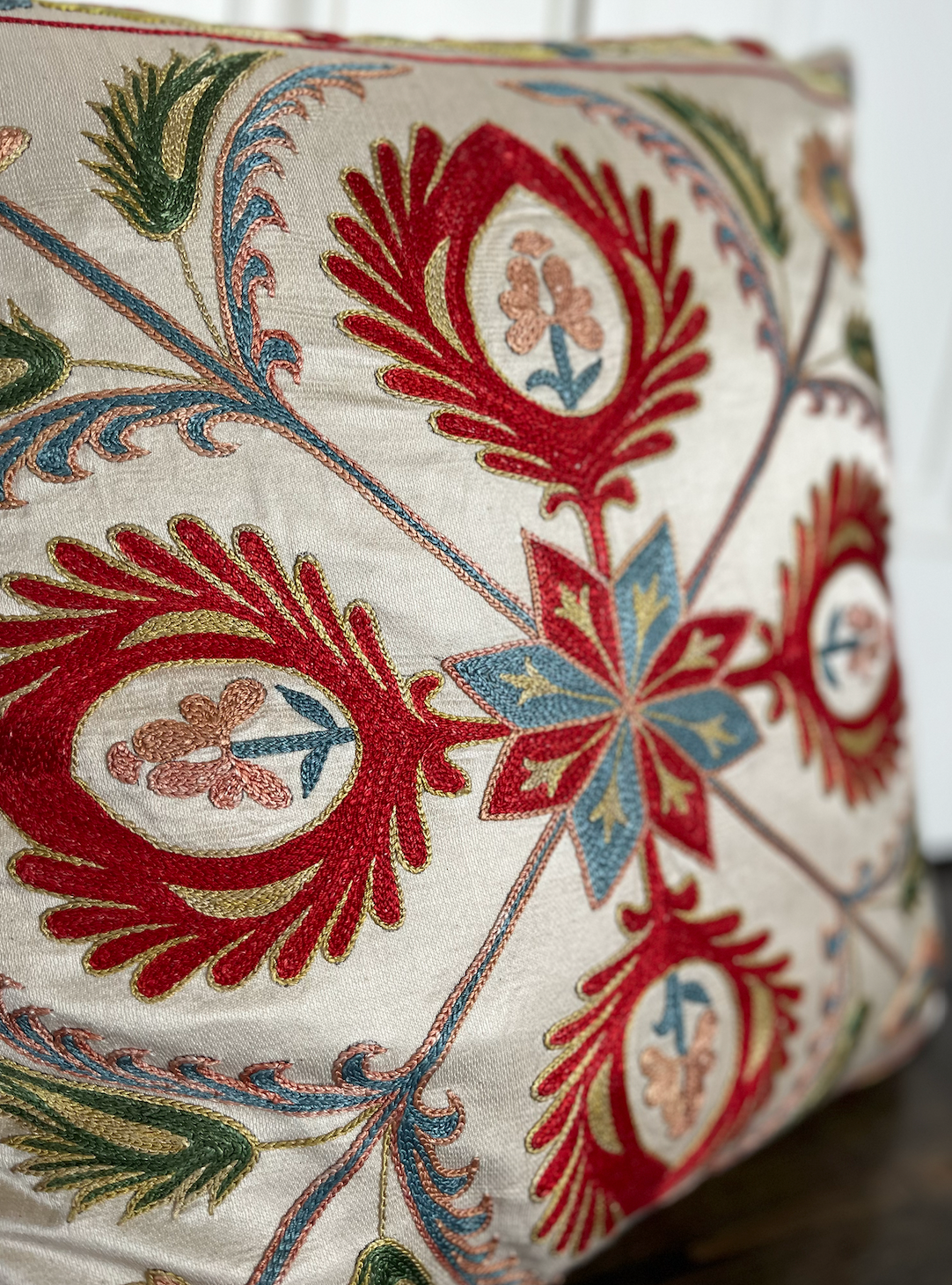 Bold Red Toned Silk Suzani Cushion