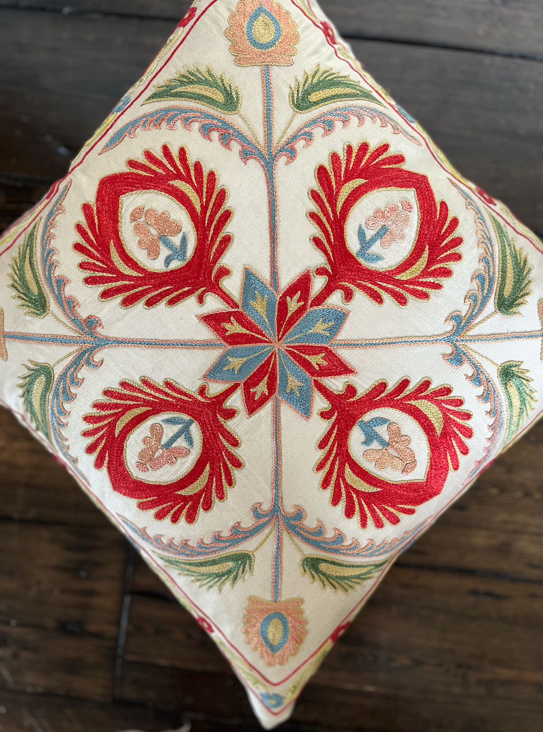 Bold Red Toned Silk Suzani Cushion