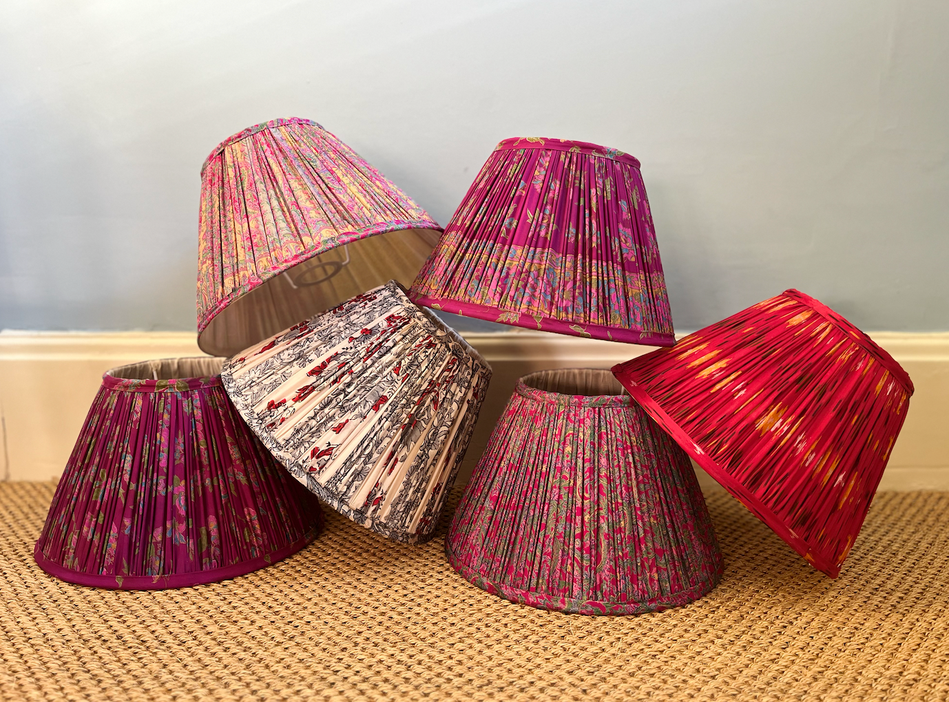 30cm Silk Sari Straight-Edge Lampshades - Various Colours