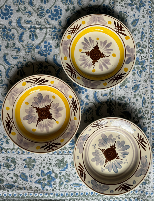 3 Piece Set of Rare & Antique Purple & Yellow Decorative Czech Wall Plates