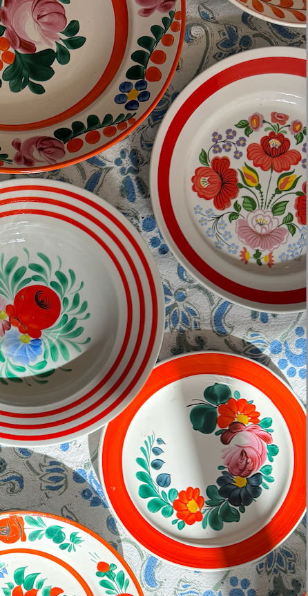 Playful 3 Set Rare & Antique Pair of Decorative Hungarian Wall Plates, Flora