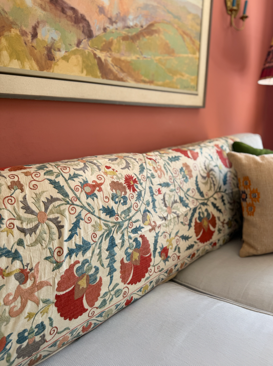Dense Red Floral & Silvery Foliage Suzani, Medium