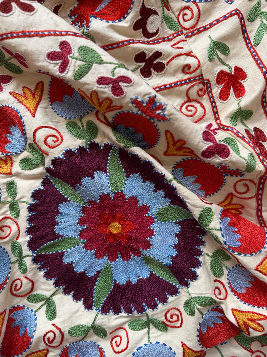 Bold multicoloured large Suzani fabric, additional view