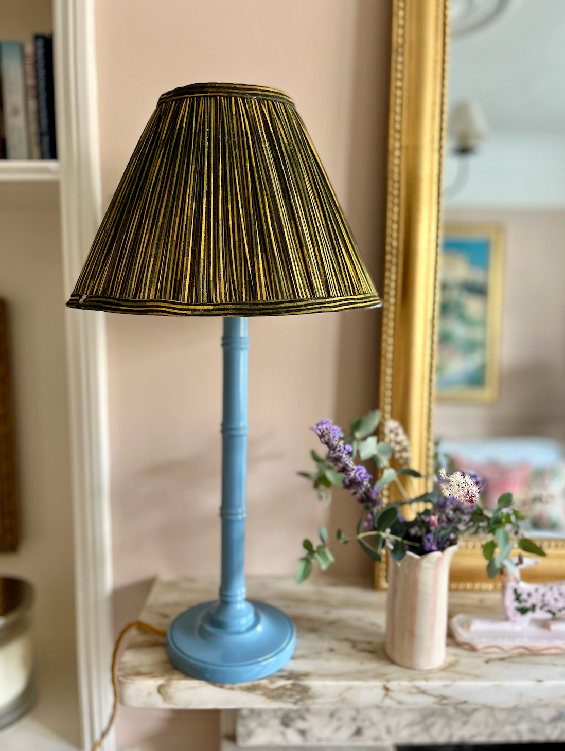 Tall Faux Bamboo Lampbase - Blue - Lacquered Gloss