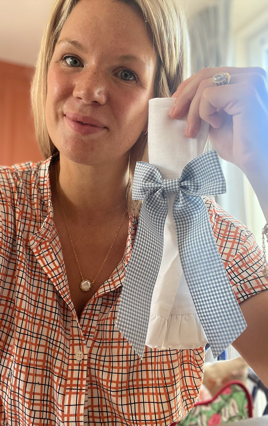 Last Set - Blue Gingham Napkin Rings (Set of 4)