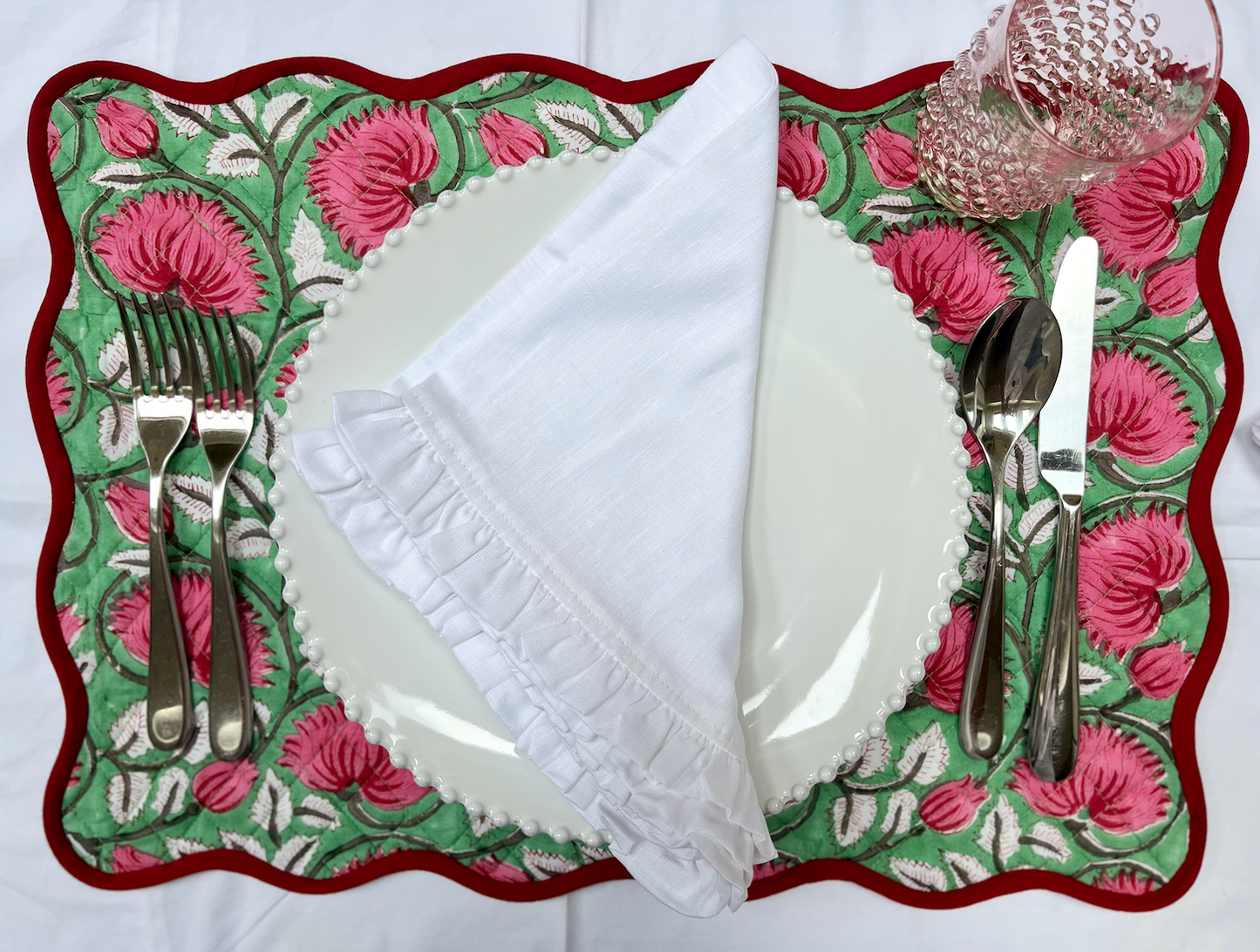Ruffled Linen Square Cotton Napkins - White