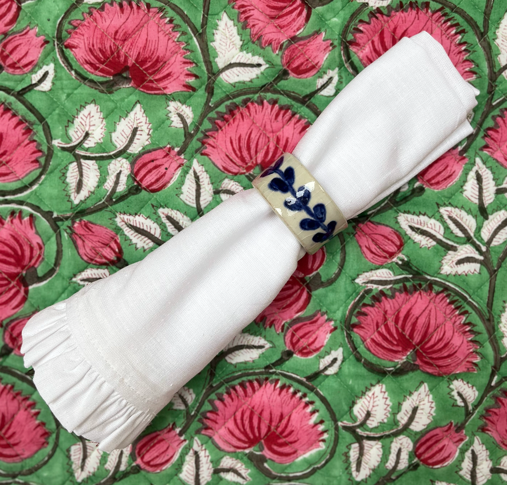 Ruffled Linen Square Cotton Napkins - White