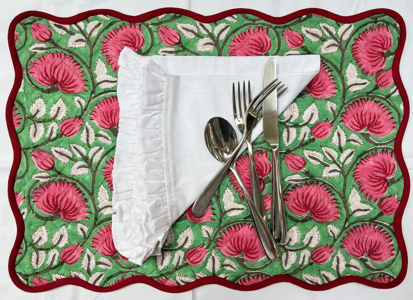 Ruffled Linen Square Cotton Napkins - White