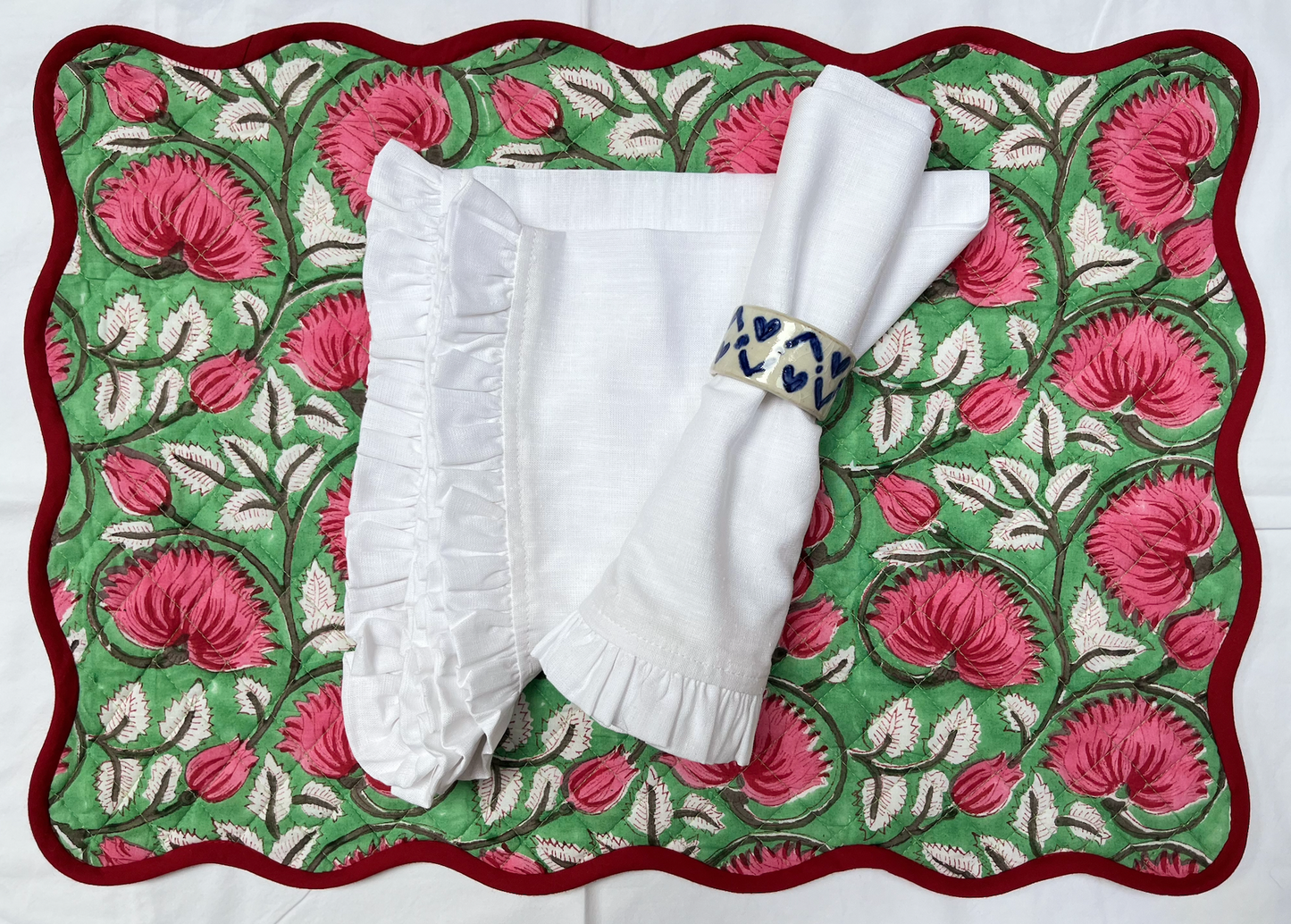 Ruffled Linen Square Cotton Napkins - White