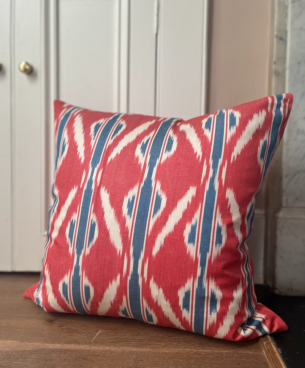 Red & Blue Cotton Ikat Cushion