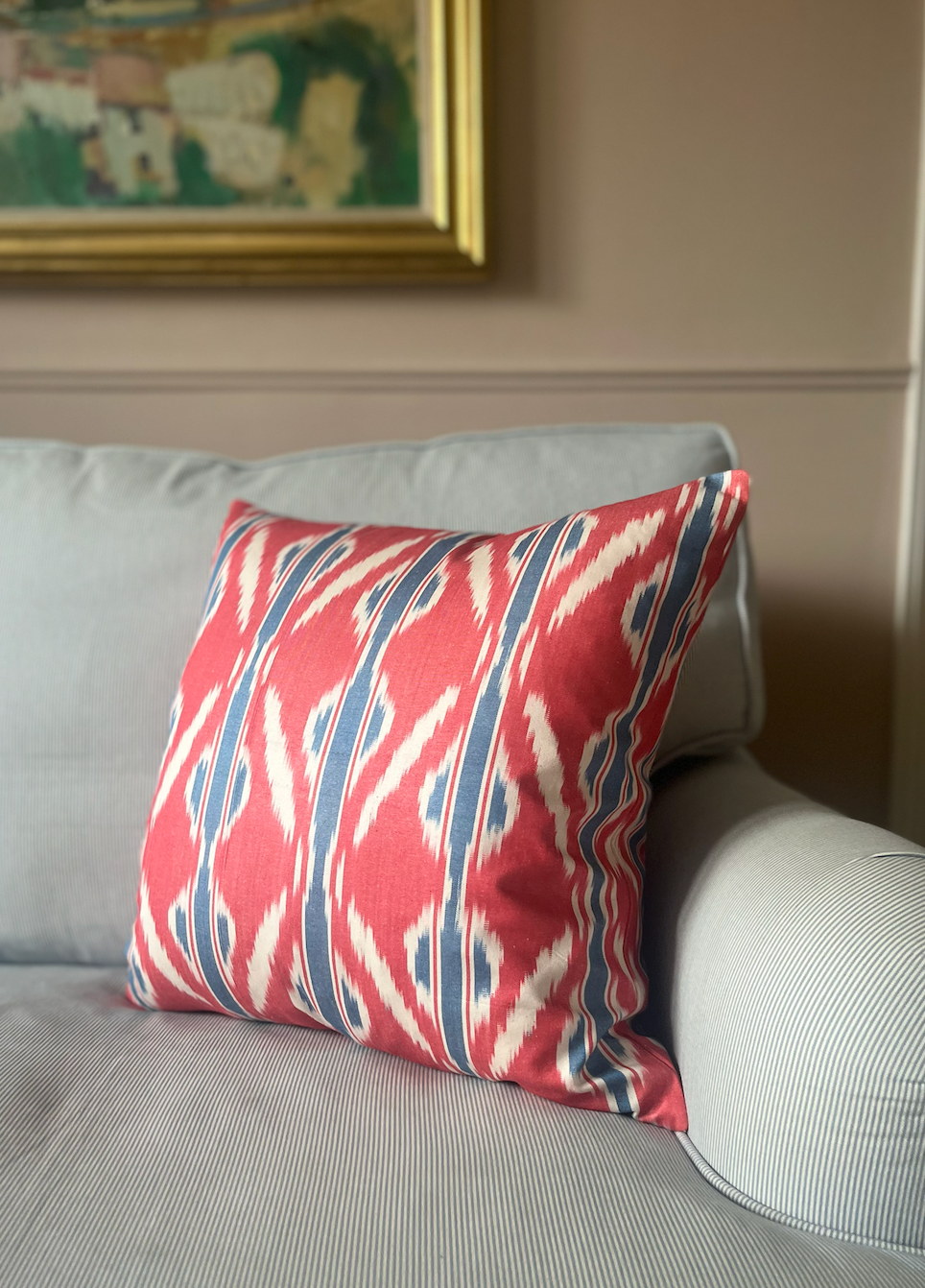 Red & Blue Cotton Ikat Cushion