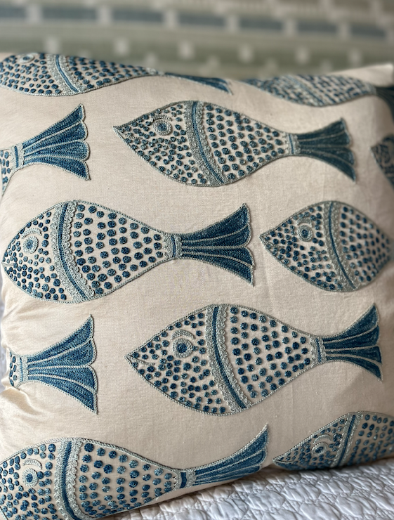 Gorgeous Blue Fish Silk Suzani Cushion
