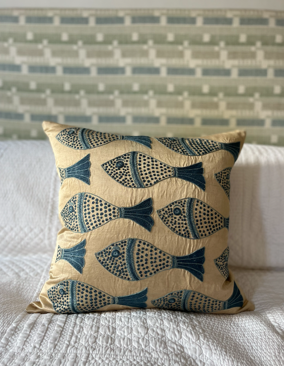 Beautiful Blue Fish Silk Suzani Cushion