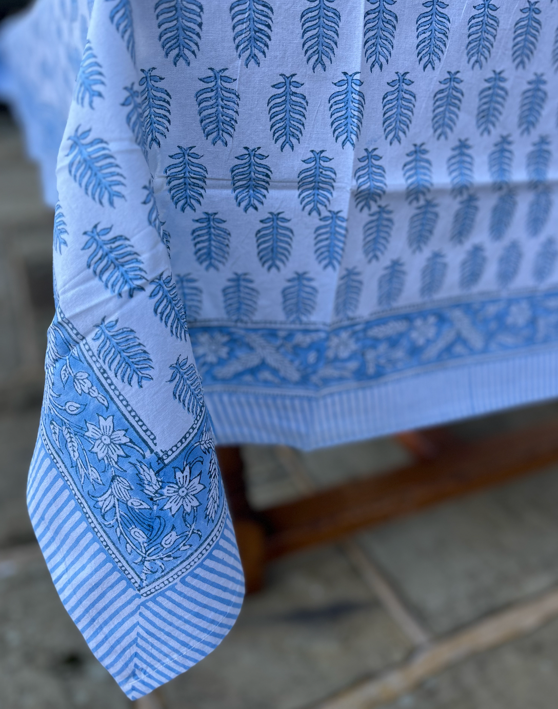 Blue & White Blockprinted Cotton Tablecloth - Various Sizes
