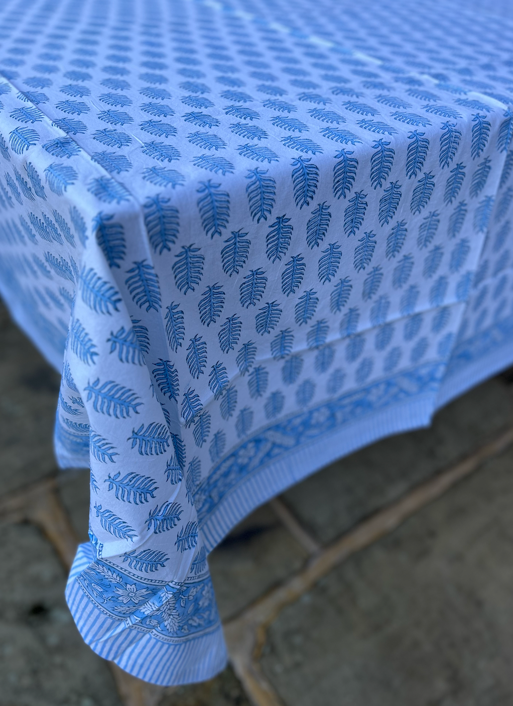 Blue & White Blockprinted Cotton Tablecloth - Various Sizes