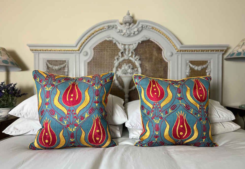 Fabulous Colourful Silk Suzani Cushion with Piped Edge